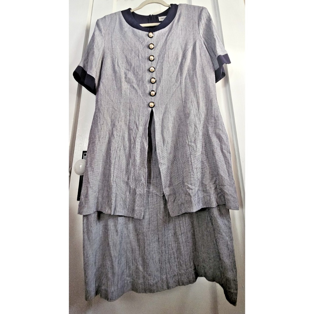 Vintage Ultra‎ Dress plaid top attached dress Rayon Acetate Navy blue Sz18